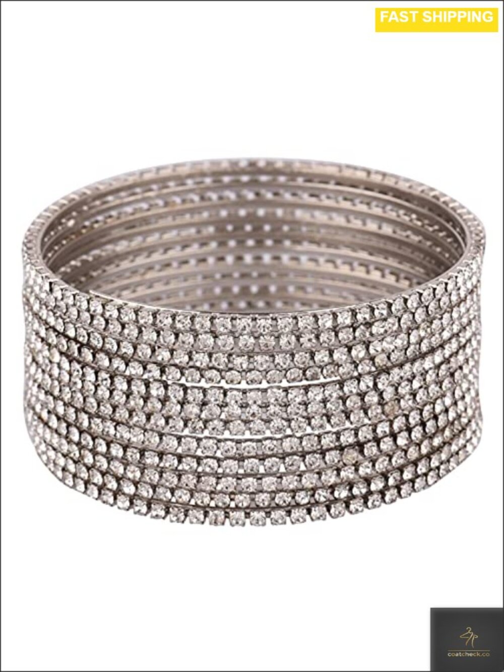 Oxidized Silver CZ Crystal Bangle Bracelet Set Traditional Bridal Jewelry